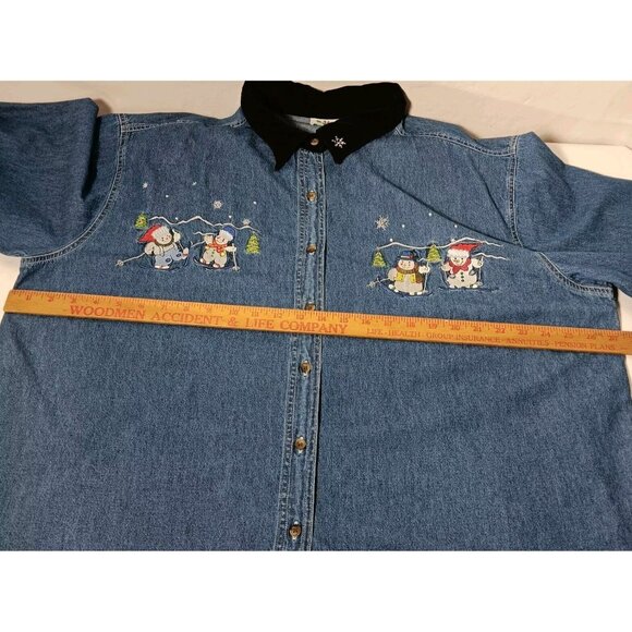 Nutcracker Plus Size Shirt 24W Blue Chambray Holiday Snowman Ski Snow Tree WS19 - Picture 4 of 12